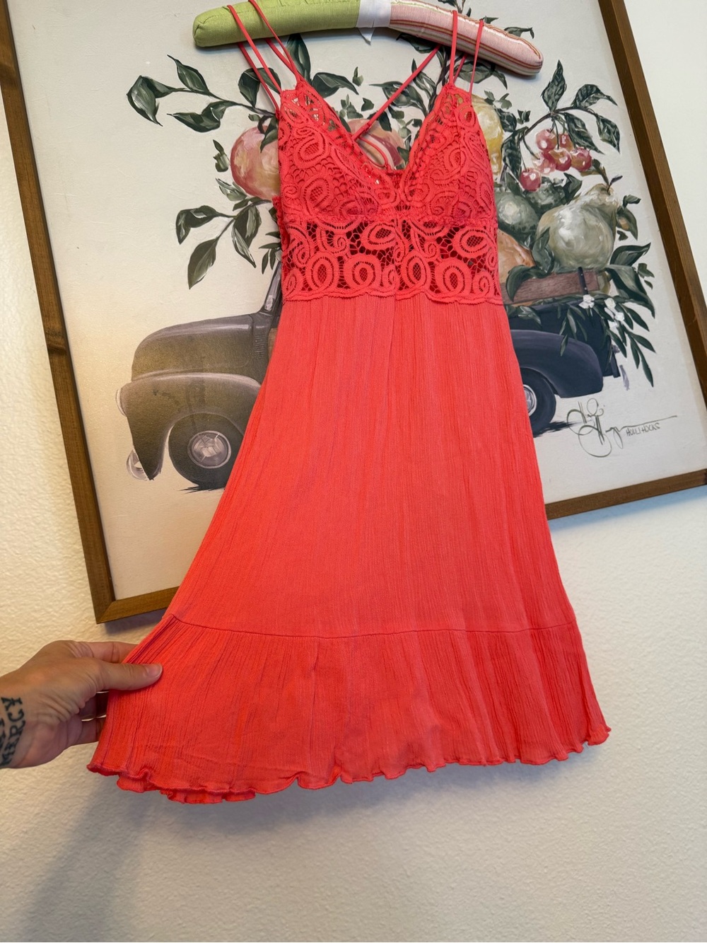 PINK Victoria Secret Lace-Top Coral Sundress with Spaghetti Straps XS